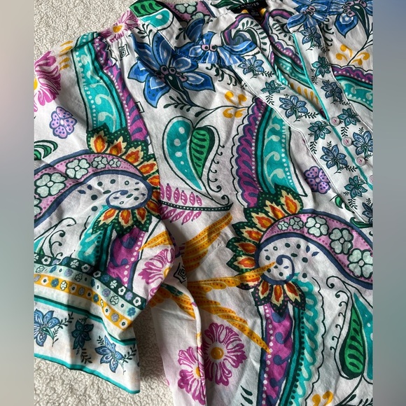 Talbots Peasant Style Top, lightweight material whimsical floral pattern. Sz SP - Picture 3 of 9